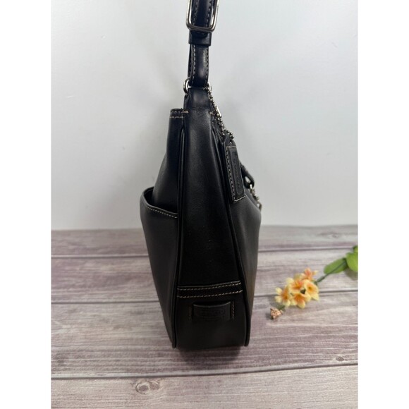 Vintage COACH Hamptons 7778 Hobo Clip Black Leather Stitching EXCELLENT - Picture 7 of 17